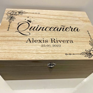 Large Personalised Engraved Wooden Quinceanera 15th Birthday Keepsake Memory Box