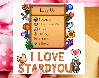 Stardew Anniversary Card or Valentines Card: Retro Pixel Art, Cosy Gaming