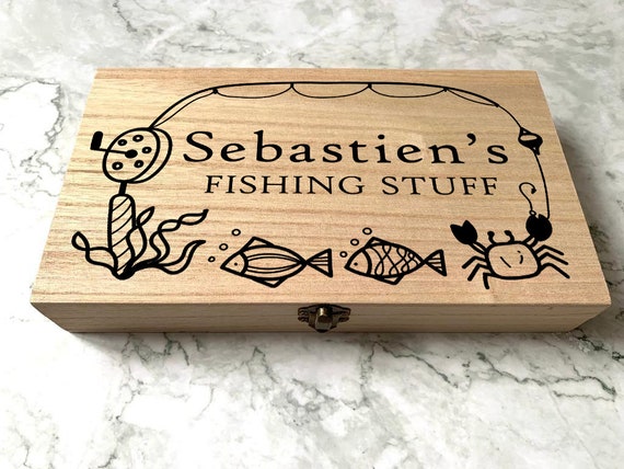 Personalised Engraved Wooden Fishing Box, Tackle Box With Fishing
