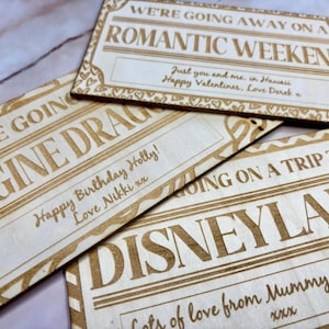 Billets d'événement personnalisés gravés pour des concerts, chèque-cadeau d'anniversaire, chèque-cadeau de mariage, cadeau de Saint-Valentin