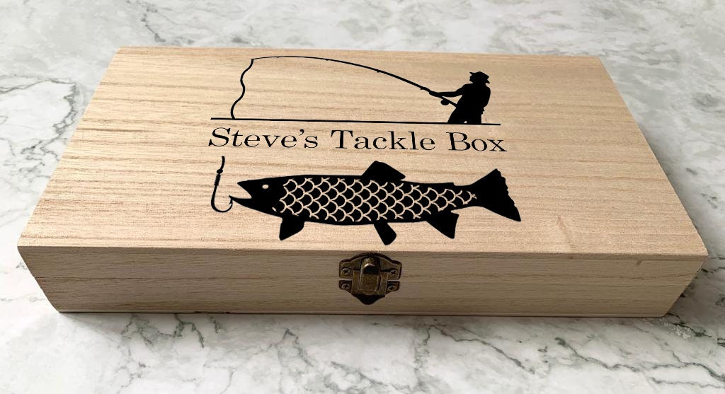 Personalised Engraved Wooden Fishing Box, Tackle Box With