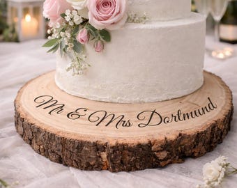 Personalised Engraved Wood Slice, Wedding Cake Display Board