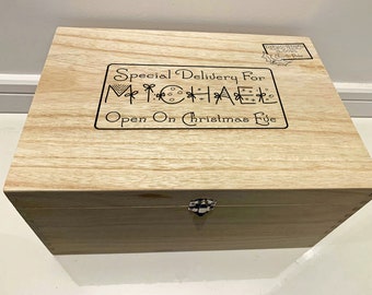 Large Personalised Engraved Wooden Christmas Eve Gift Box for Special Delivery