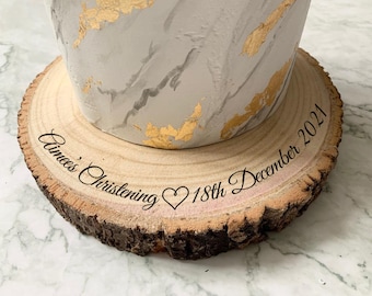 Personalised Engraved Wood Slice, Christening Baptism Cake Display Board