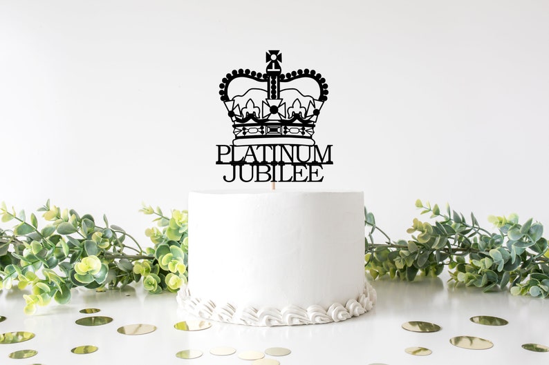 Platinum Jubilee 70th Anniversary Queen Crown tea party cake topper 