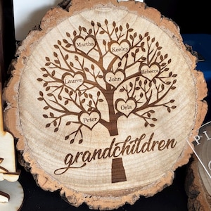 Personalized Engraved Wood Slice: Family Tree, Grandparent Gift