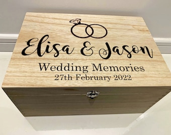 Large Personalised Engraved Wooden Wedding Memories Keepsake Box with Ring