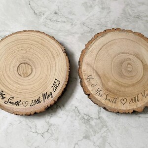 Personalised Engraved Wood Slice, Wedding Cake Display Board with Heart image 8