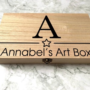 Personalised Engraved Wooden Art Box with Initial and Star
