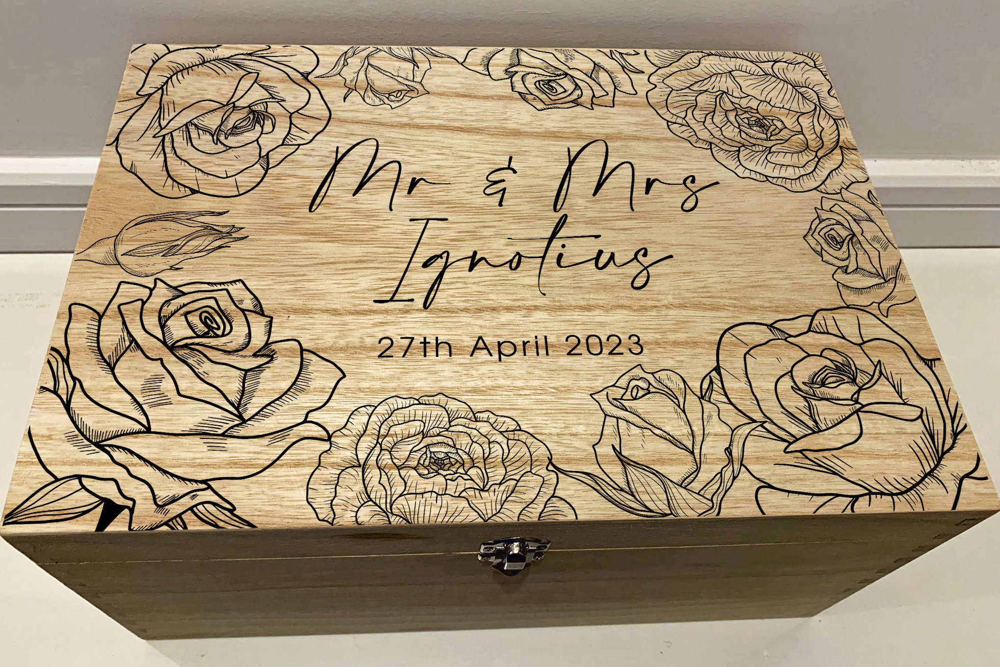 Large Personalised Engraved Wooden Wedding Keepsake Memory Box With ...