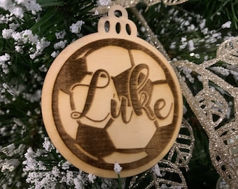 Personalised Wooden Football Christmas Bauble