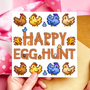 Happy Egg Hunt Stardew Osterkarte, Retro Gaming, Gemütliches Spiel, 16 Bit, Pixelkarte, Cottage core