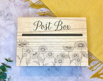 Large Personalised Engraved Wooden Wedding Card Post Box with Daisies