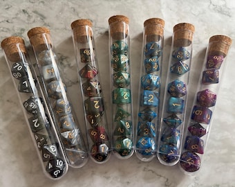 Polyhedral DnD Dice Set: 7 RPG Dice in Gift Test Tube