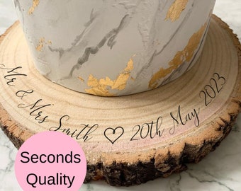 SECONDS QUALITY Personalised Engraved Wood Slice, Wedding Cake Display Board with Any Design