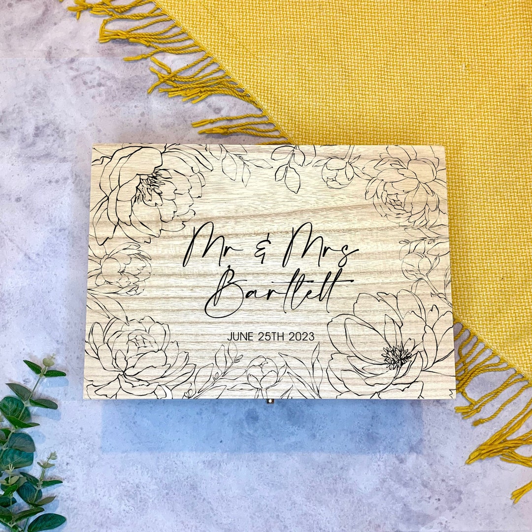 Large Personalised Engraved Wooden Floral Wedding Keepsake Memory Box ...