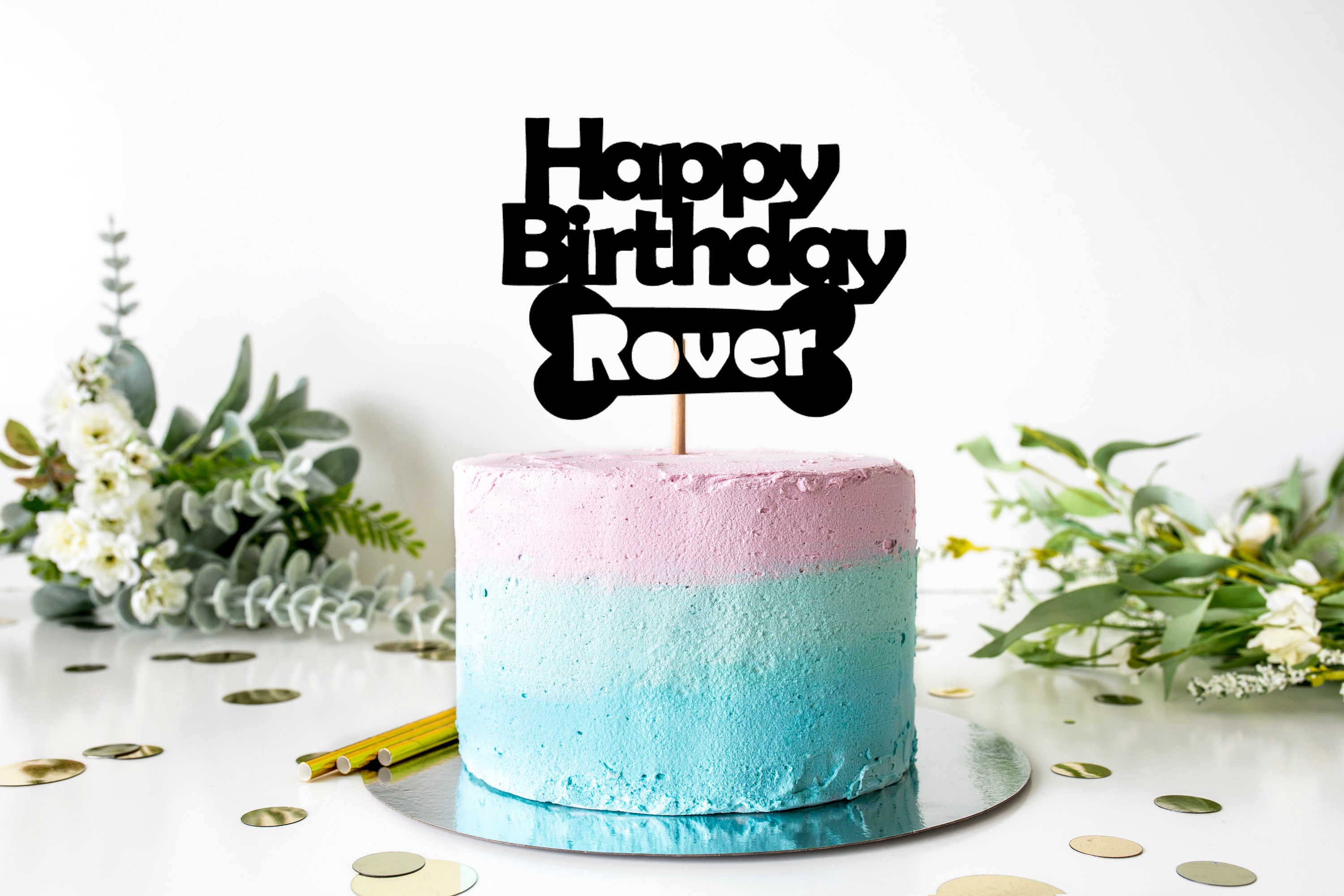 Personalised Happy Birthday Pet Dog Bone Cake Topper Etsy