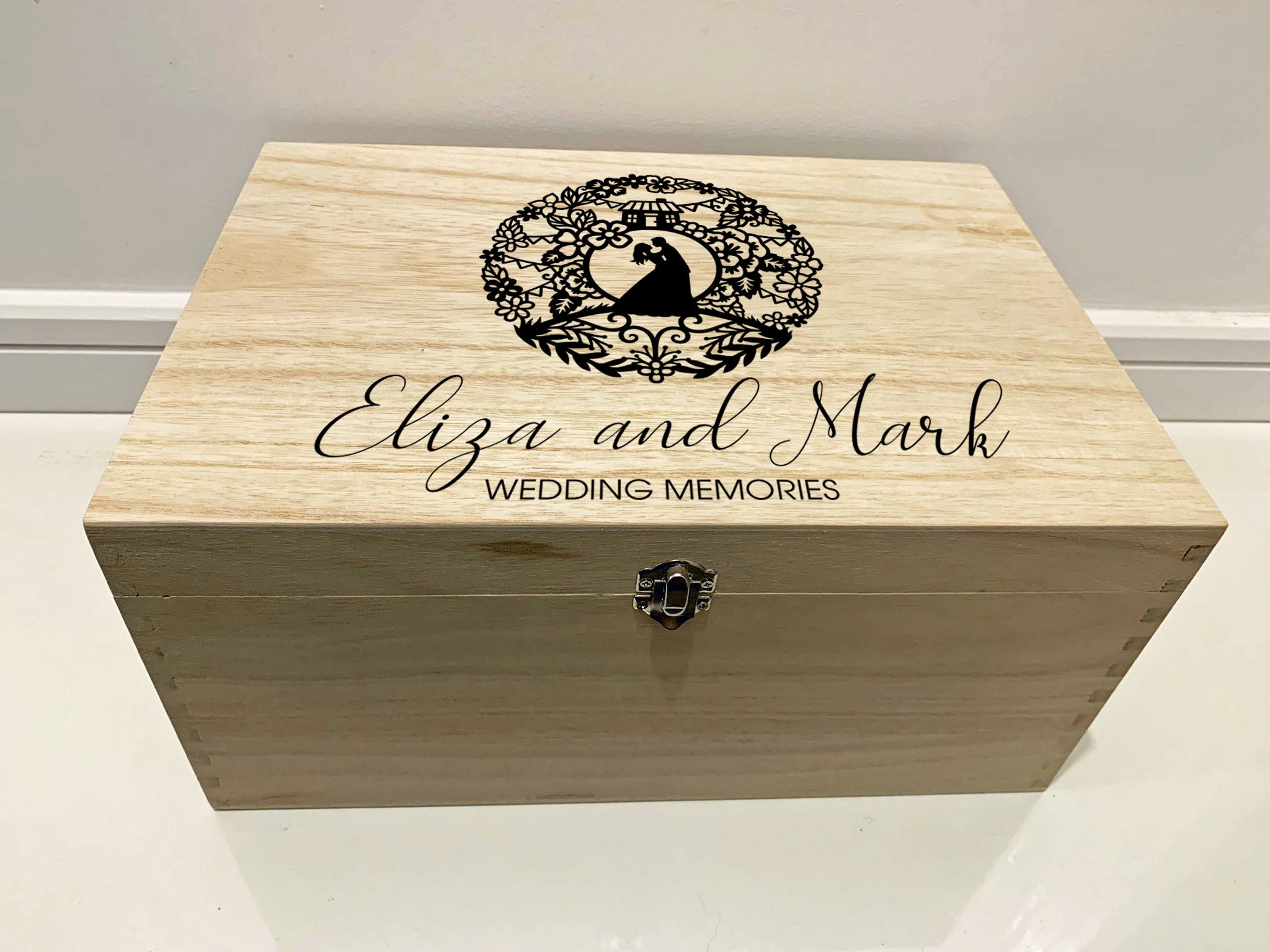 Large Personalised Engraved Wooden Wedding Keepsake Memory Box With ...