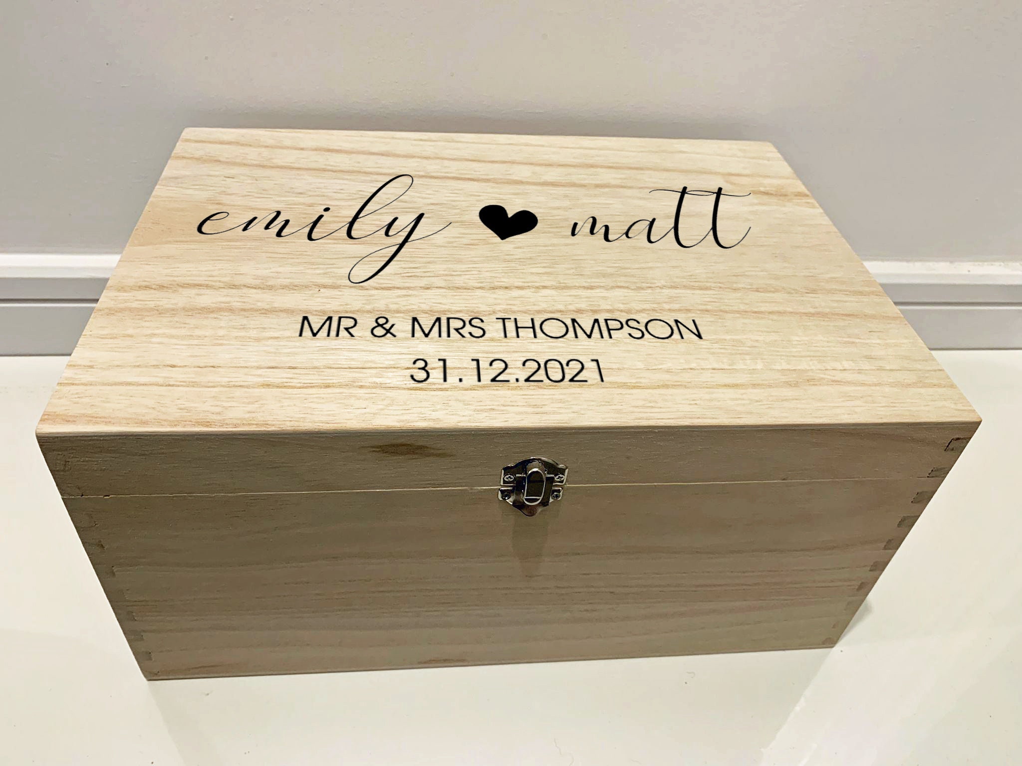 Large Personalised Engraved Wooden Wedding Keepsake Memory Box With ...