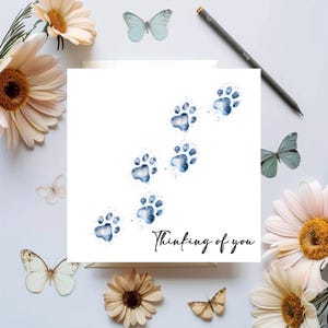 Carte de sympathie pour animal de compagnie empreinte de patte de chat, carte de chagrin animal en pensant à vous, carte de sympathie de chat