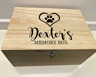 Large Personalised Engraved Wooden Pet Pawprint Memory Keepsake Box