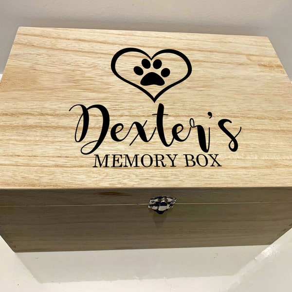 Large Personalised Engraved Wooden Pet Pawprint Memory Keepsake Box