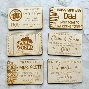 Tarjetas de regalo grabadas personalizadas, vales de regalo grabados, vales de regalo de boda, vales de regalo de cumpleaños, vales de regalo para profesores