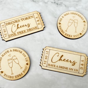 Fichas de madera grabadas y personalizadas para bebidas de boda, fichas para bebidas gratis, fichas para bebidas, fichas grabadas, fichas para boda