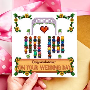 Herzlichen Glückwunsch, Stardew Hochzeitskarte, Retro Gaming, Gemütliches Spiel, 16 Bit, Pixel Karte, Cottage Kern