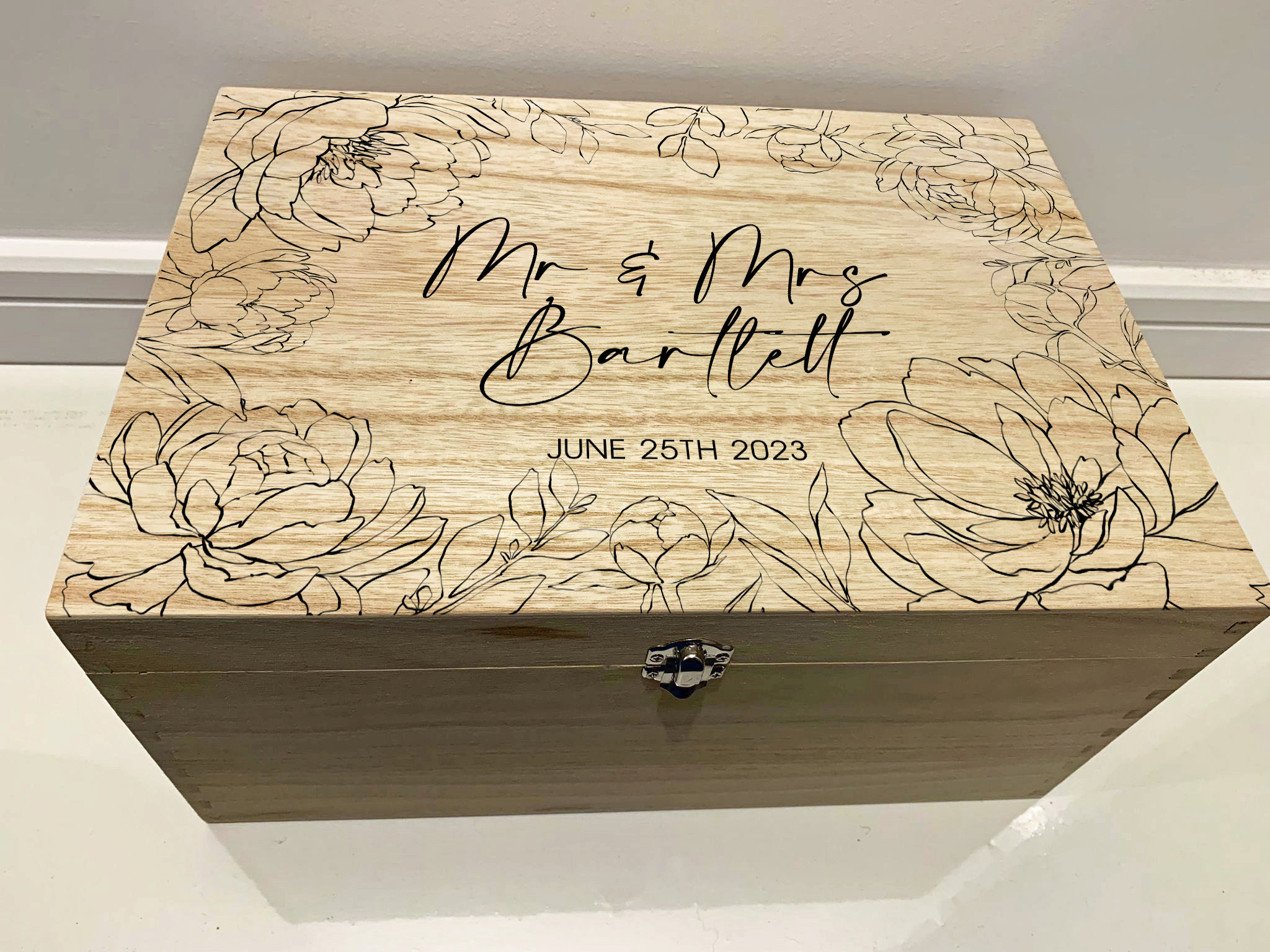 Large Personalised Engraved Wooden Floral Wedding Keepsake Memory Box ...