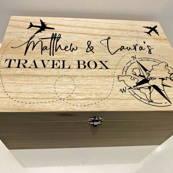 Large Personalised Engraved Wooden Memory Box, Travel Box