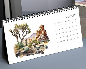 2025 Watercolor National Parks Desk Calendar 12 Month Colorful Mountains Nature Organizer Outdoorsy Adventurer Gift Travel Landscape Hiking