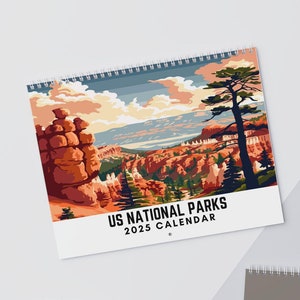 2025 US National Parks Wandbehang-Kalender 12 Monate Bunte Berge Natur Organizer Outdoorsy Abenteurer Geschenk Reise Landschaft Wandern
