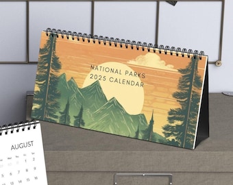 2025 National Parks Desk Calendar 12 Month Hiking Organizer Hiking Mountains Outdoorsy Adventurer Gift Nature Lover For Work or Home Retro