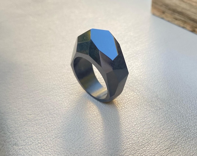 Black Jade Ring, Natural Nephrite Jade Ring, Solid Stone Ring, Unisex Gemstone Ring, Handmade Natural Stone Jewelry