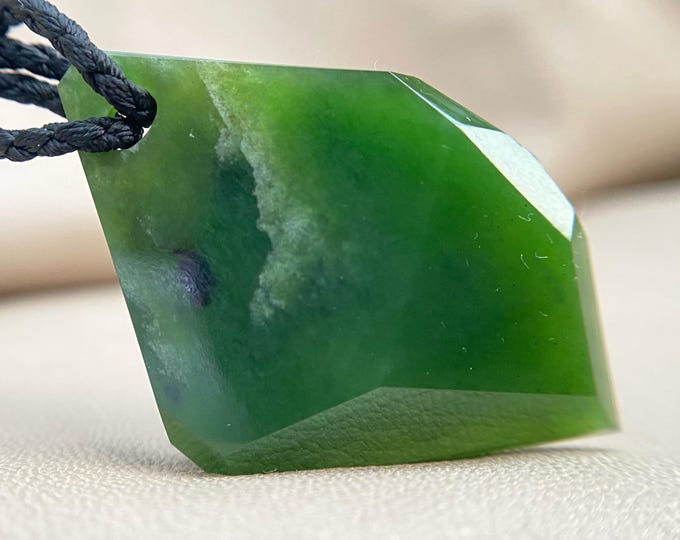 Natural Jade Amulet Necklace, Green Nephrite Jade Pendant, Protection Talisman