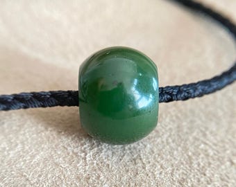 Green Jade Bead, Siberian Nephrite, Boho Jade Pendant, Handmade Jade Necklace26@