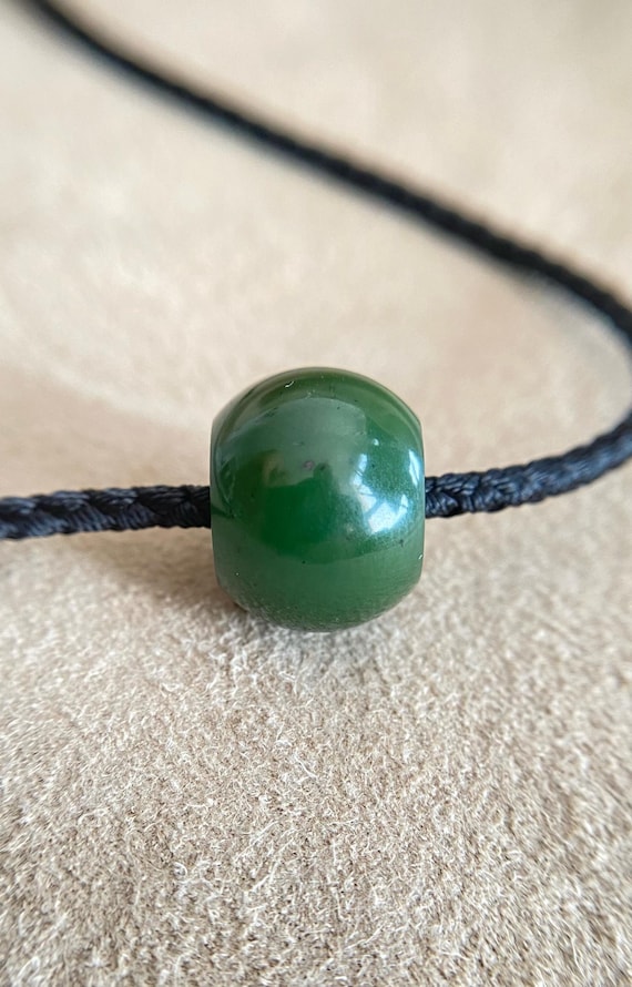 Green Jade Bead, Siberian Nephrite, Boho Jade Pendant, Handmade Jade Necklace26@