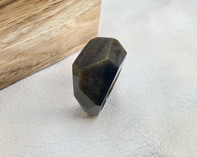 Golden Obsidian Ring, Gold Sheen Obsidian Stone Ring, Natural Gemstone Jewelry, Handmade Statement Ring, Size 17.5 mm