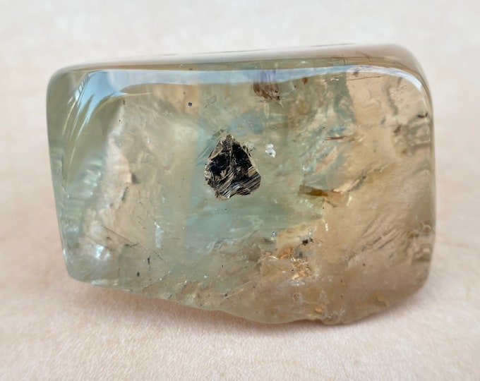 Polychrome Topaz, Rarity, Bi-color topaz,  with Morion crystal inside, Rare stone