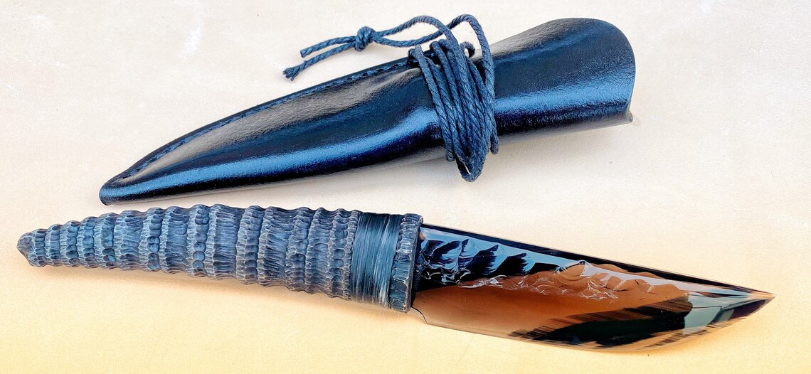 Obsidian knife Handmade Knife Neolithic Style Obsidian Etsy