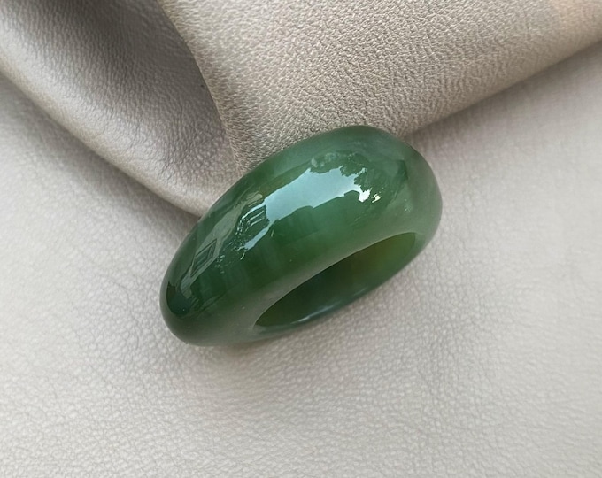 Rare Cat’s Eye Nephrite Jade Ring – One-of-a-Kind Artisan Statement Ring, Natural Green Jade Gemstone, Unique Handmade Jewelry, US Size 8