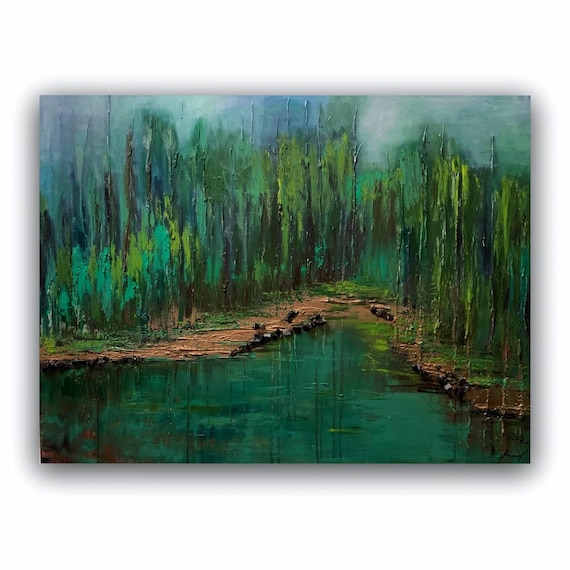 Forest monologue, Oil Painting with Obsidian Elements,