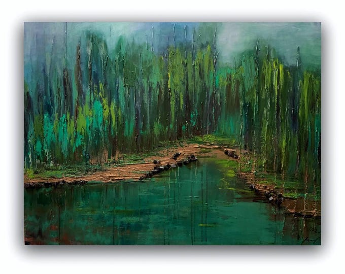 Forest monologue, Oil Painting with Obsidian Elements,