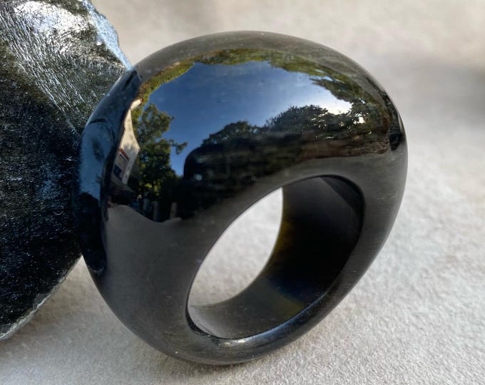 Unique gold sheen obsidian ring