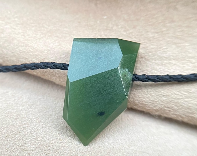 Nephrite Jade Pendant, Olive Green Geometric Stone Necklace, Adjustable Silk Cord, Minimalist Handmade Jewelry, Natural Gemstone Gift