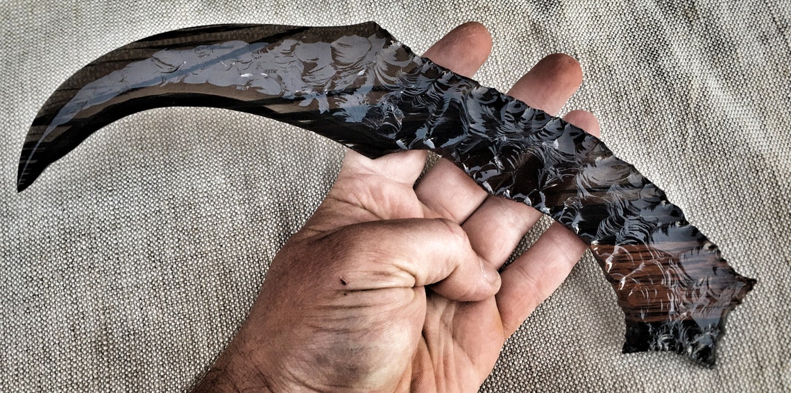 Stone Karambit Volcanic Glass Knife Obsidian Knife Etsy