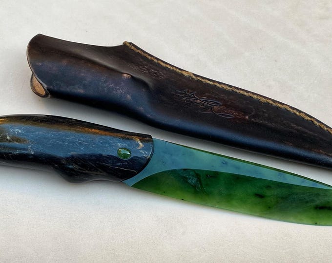 Handcrafted Jade Knife with Natural Stone Handle Unique Artisan Collectible, Decorative Stone Knife