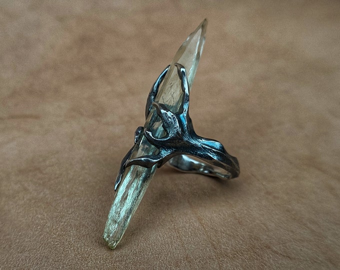 Ring with heliodor crystal, handmade designer ring, Heliodor Ring, Art Ring, Stone ring26@