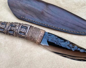 Obsidiaan mes, kristallen athame, rituele dolk, lemmet met dubbele afwerking